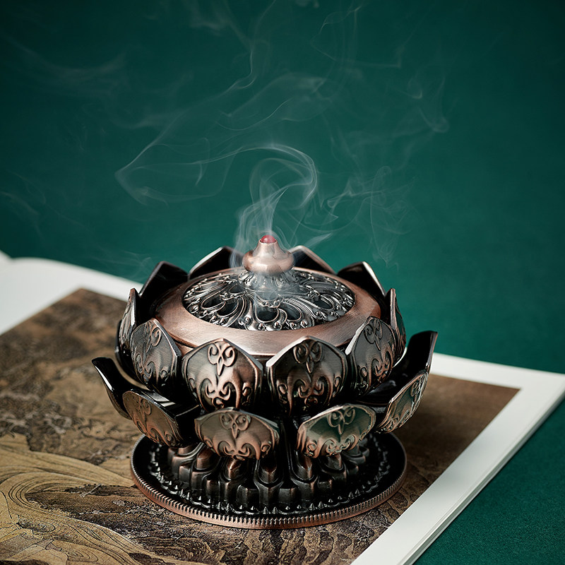 香炉家用室内供奉线香插供佛焚香烧香炉大号仿古莲花熏香炉摆件