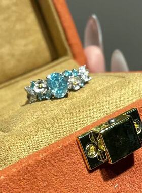 法式高级感蓝锆绣球花戒指女ins个性百搭指环轻奢小众设计食指戒