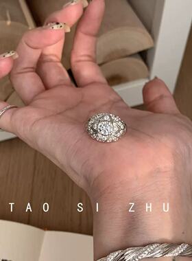 古法金繁花蝴蝶戒指女小众轻奢高级感百搭开口指环食指戒新品手饰