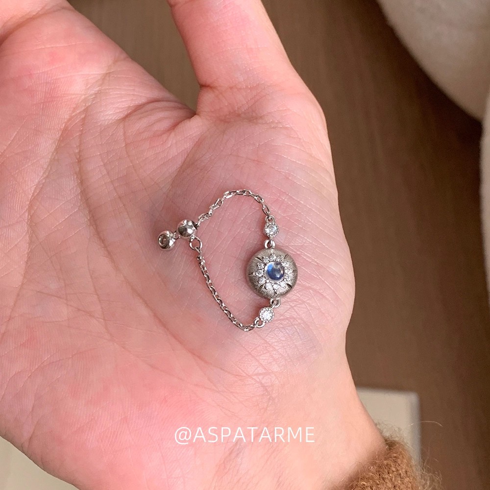 蓝月光可调节抽拉戒指轻奢高级感小众设计清冷感指环