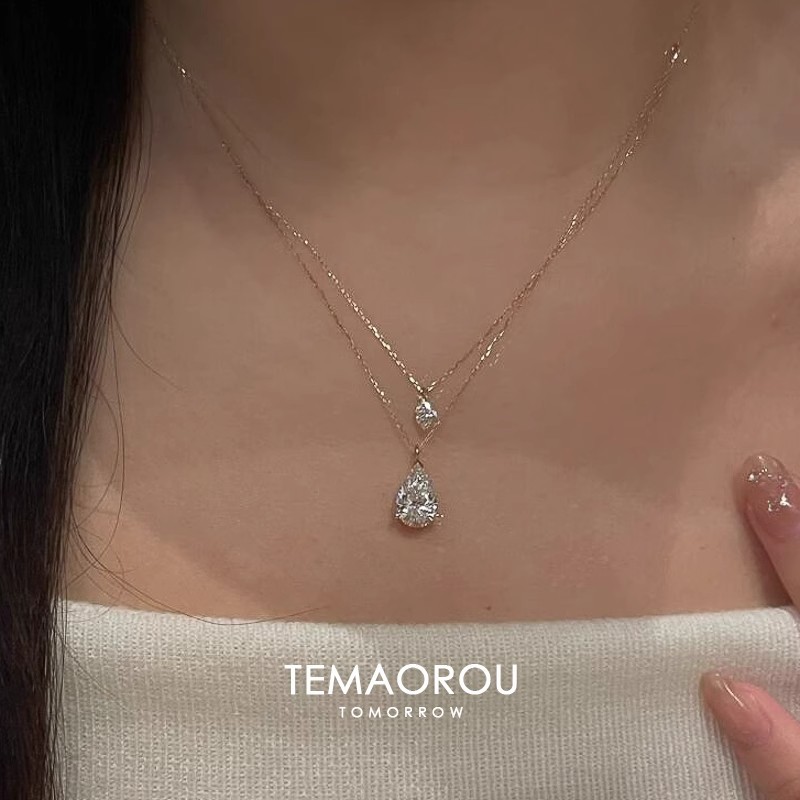 清冷感双层马眼钻悬浮水滴闪钻项链女款锁骨链精致配饰品