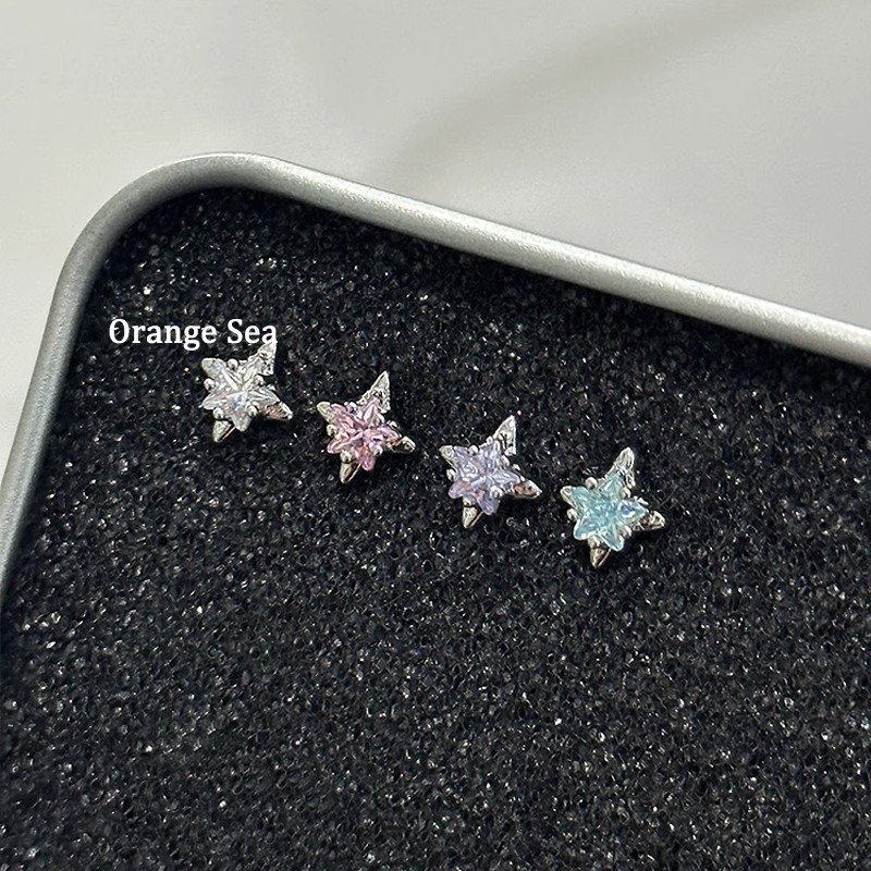 迷你精致四芒星钛钢耳骨钉独特五角星星镶锆石耳钉耳饰