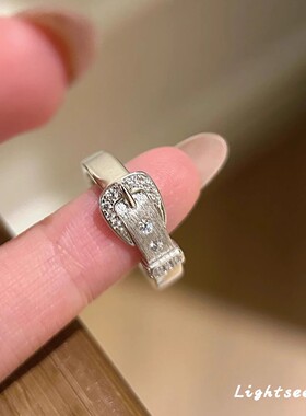清冷感拉丝皮带戒指中古重工设计银色爆闪食指戒高级感夏