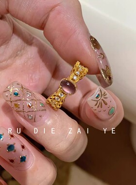 韵味紫色蕾丝古法戒指女复古高级小众轻奢可调节开口戒