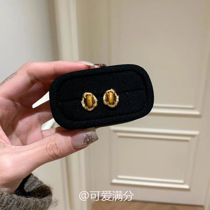 小红书爆款复古美拉德虎眼石耳钉精致百搭时尚气质耳饰轻奢高级感