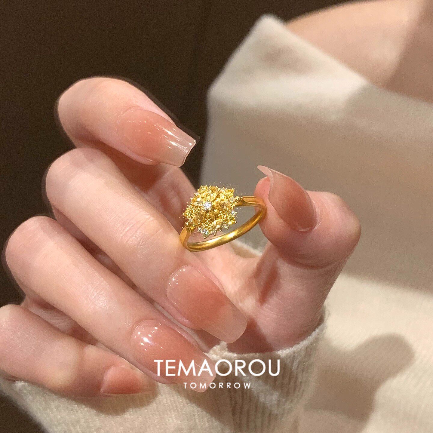 爆闪!小碎钻雪花金开口戒指女食指戒开口指环小众设计