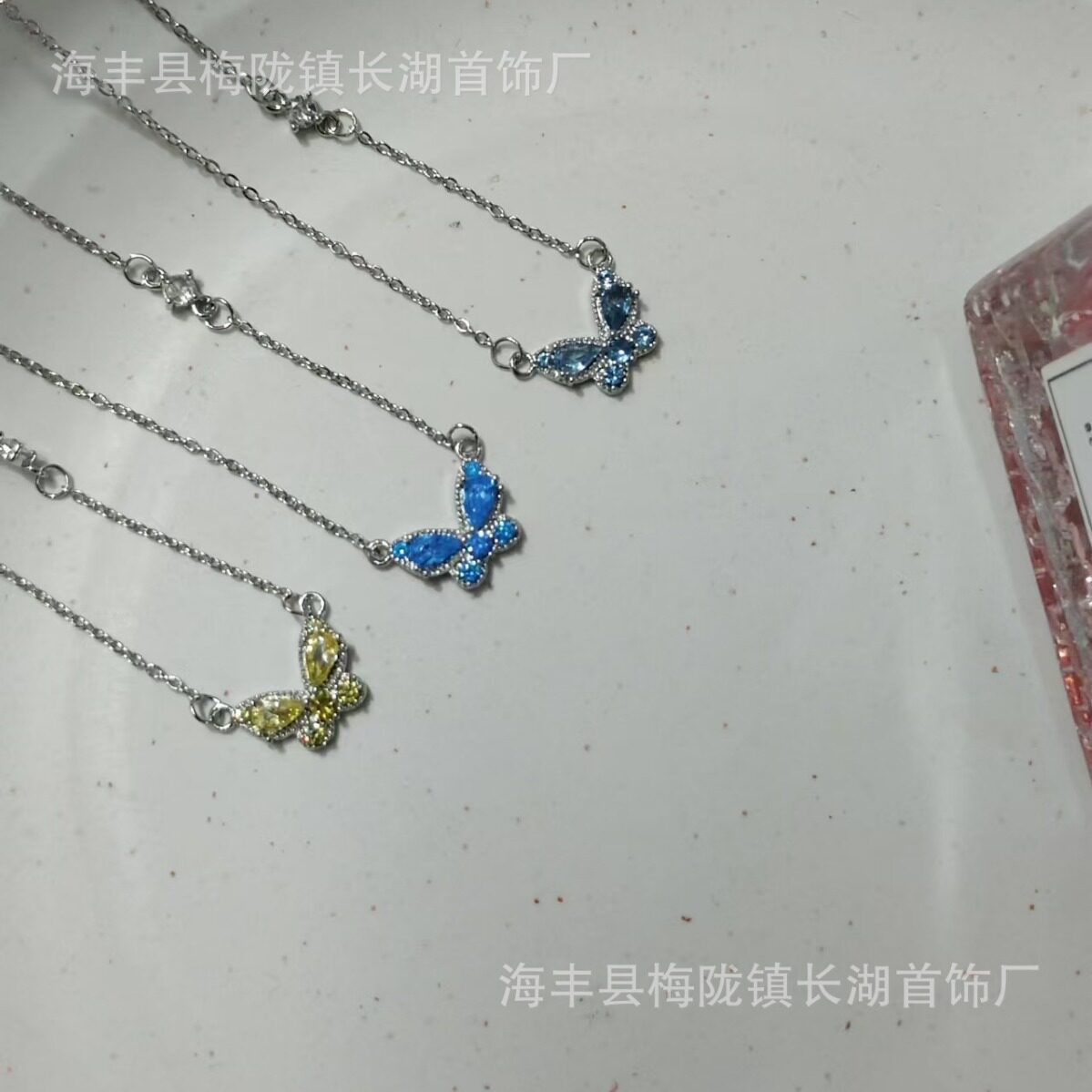Lunar月亮的海原创自制梦蝶蝴蝶锆石项链锁骨链超闪高级感彩色