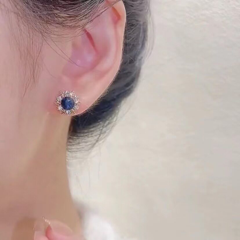 日韩雪花蓝水晶气质蓝钻耳钉女精致小巧耳饰2024年新款潮百搭