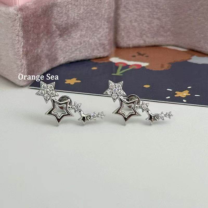 Orange Sea甜酷少女星星耳骨钉超闪辣妹镶钻五角星钛钢耳钉耳环女