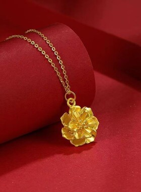 2023年新款黄金色气质牡丹花吊坠项链花开富贵挂坠不掉色礼物