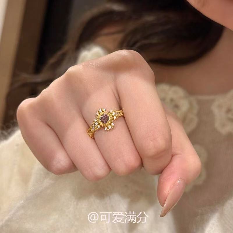 Vintage中古轻奢紫晶幻耀微镶锆石戒指千金感复古宫廷气质食指戒