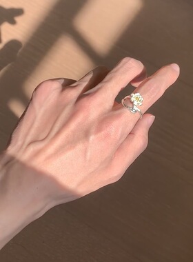 日韩版小清新花朵戒指女简约个性甜美金色荷花戒指莲花开口指环