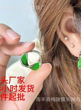 仲夏森林绿色几何扭曲耳扣清新小众复古简约高级耳饰