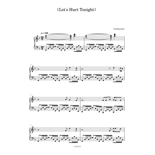 【共和时代OneRepublic】《Let's Hurt Tonight》还原钢琴谱~星之