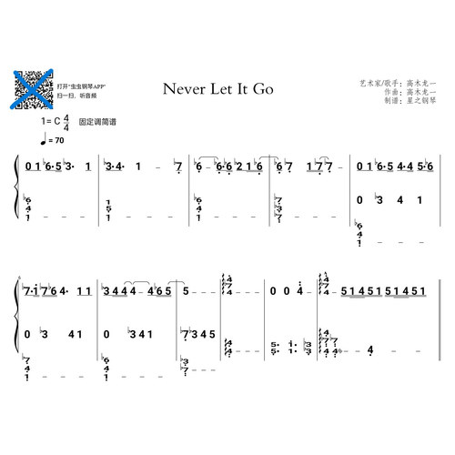 【鸣潮】日服主题曲《Never Let It Go》钢琴华丽独奏简谱