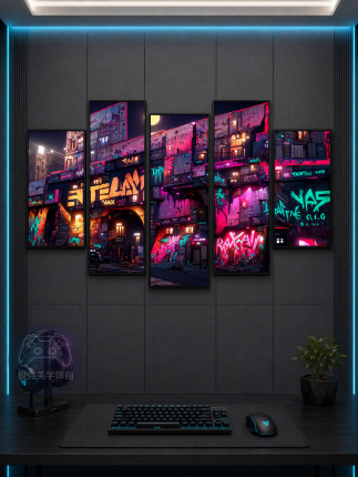 Cyberpunk Decorative Painting E-Sports Hotel Room Decoration Hanging Painting Internet Cafe Game Background Wall Led Light Luminous Painting