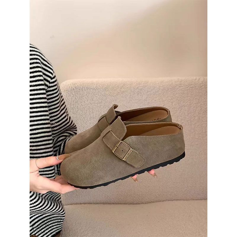 博肯鞋单鞋新款春秋季厚底拖鞋女鞋子棕色增高外穿半托勃肯鞋