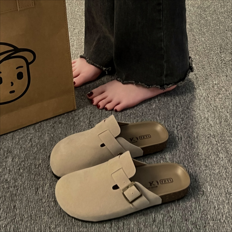 勃肯鞋女新款真皮包头拖鞋女厚底软底凉鞋半拖鞋女春夏季外穿