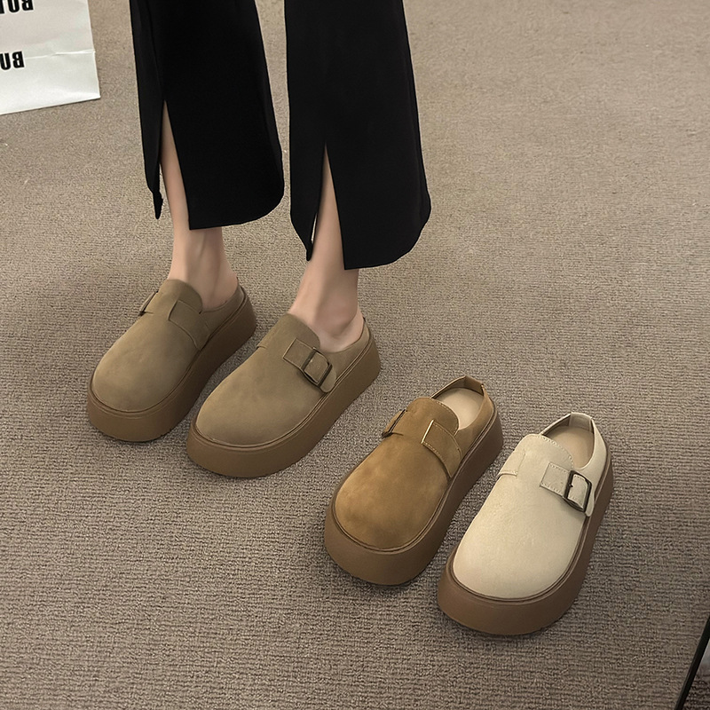 复古厚底勃肯包头半拖鞋女春款增高外穿懒人博肯鞋