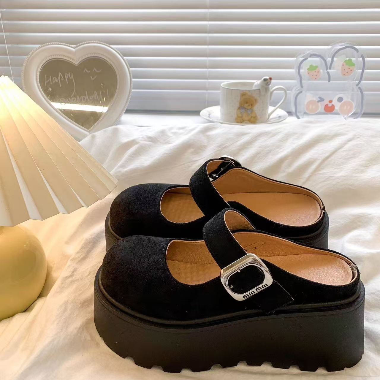 复古时尚小个子勃肯鞋厚底增高一字半拖鞋女夏季新款外穿新款