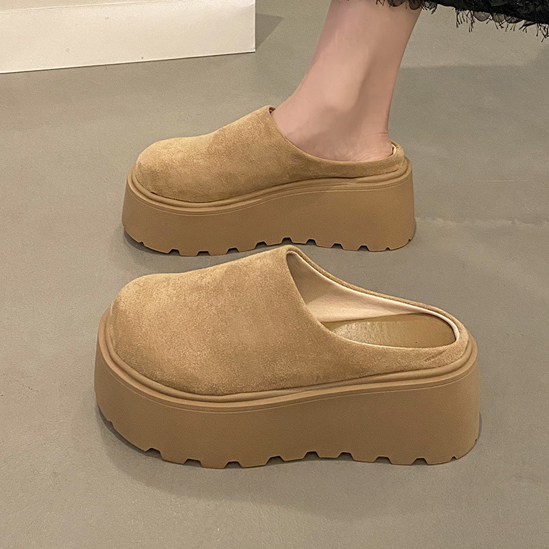 厚底增高勃肯鞋加绒包头半拖鞋女外穿新款秋冬季博肯鞋