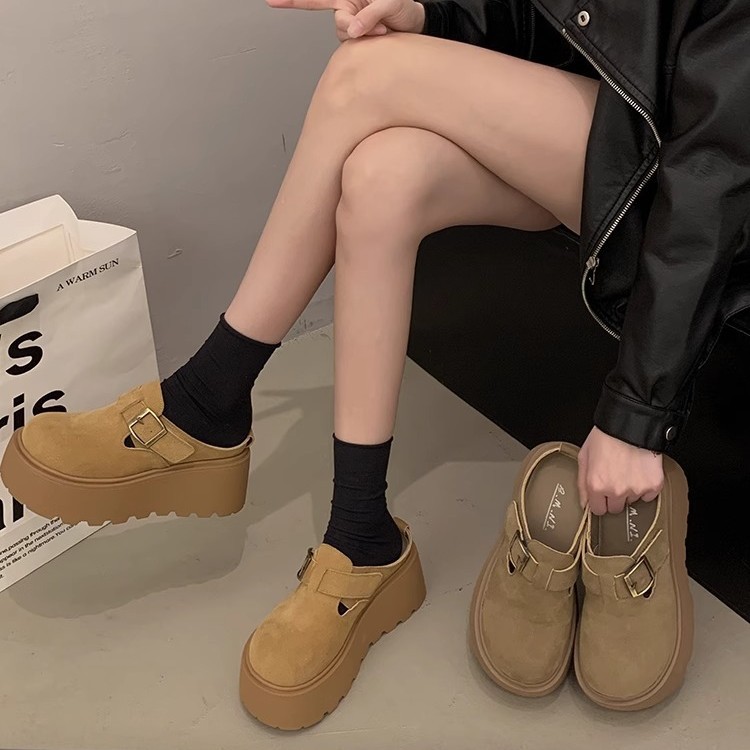 松糕厚底包头半拖鞋女外穿新款春夏季内增高懒人勃肯鞋