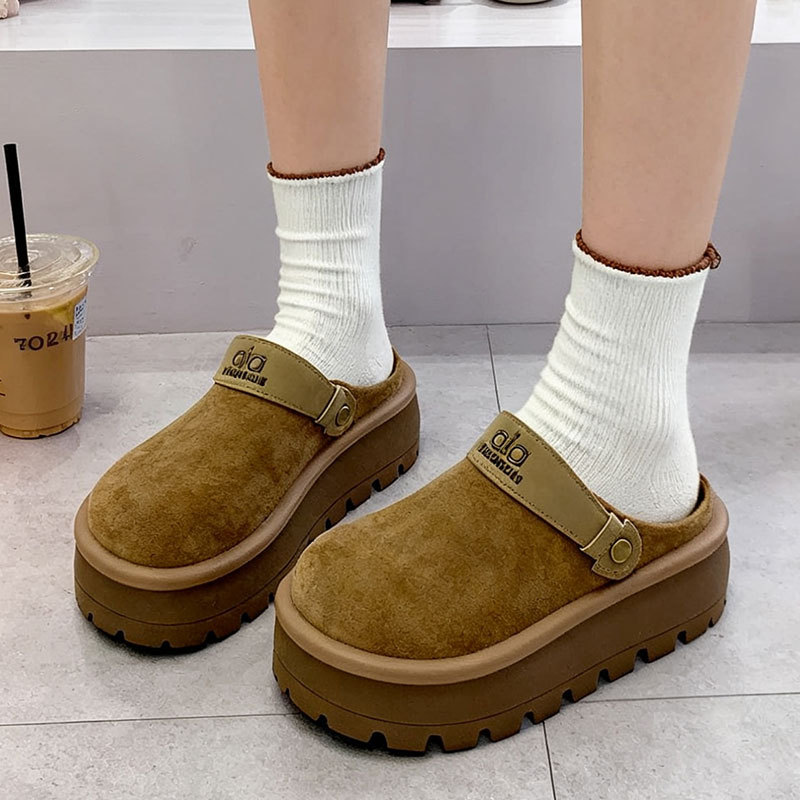 懒人博肯单鞋女外穿新款秋季厚底增高勃肯鞋包头半拖鞋