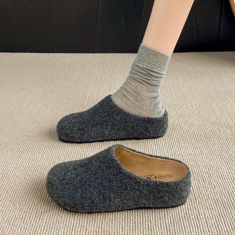 复古呢子厚底勃肯鞋女年春季新款包头半拖鞋百搭博肯鞋