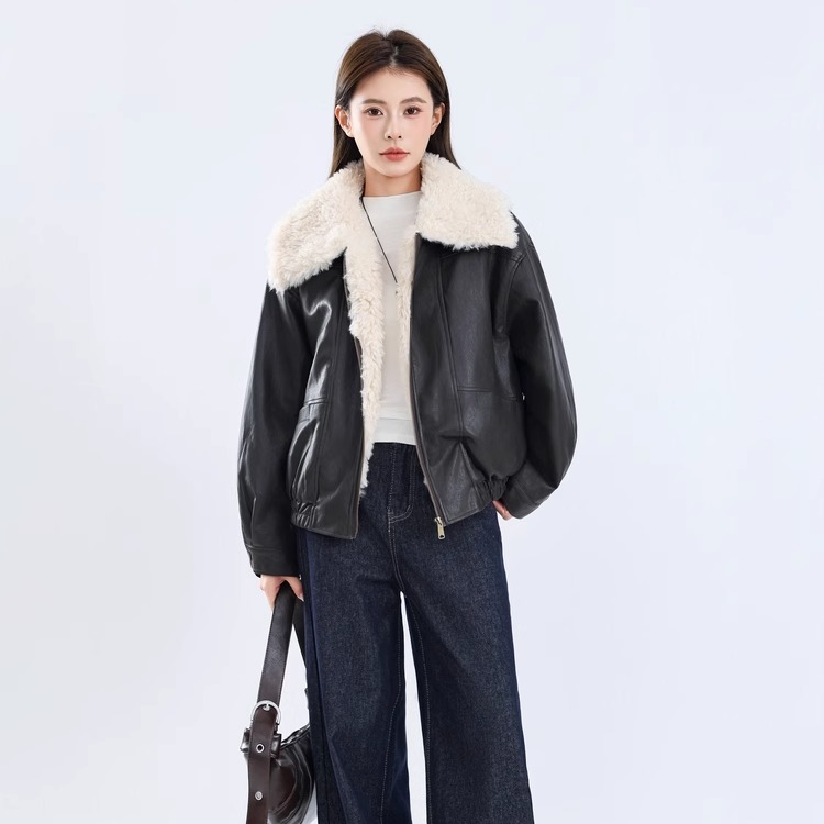 复古欧美小个子加厚皮衣短款外套