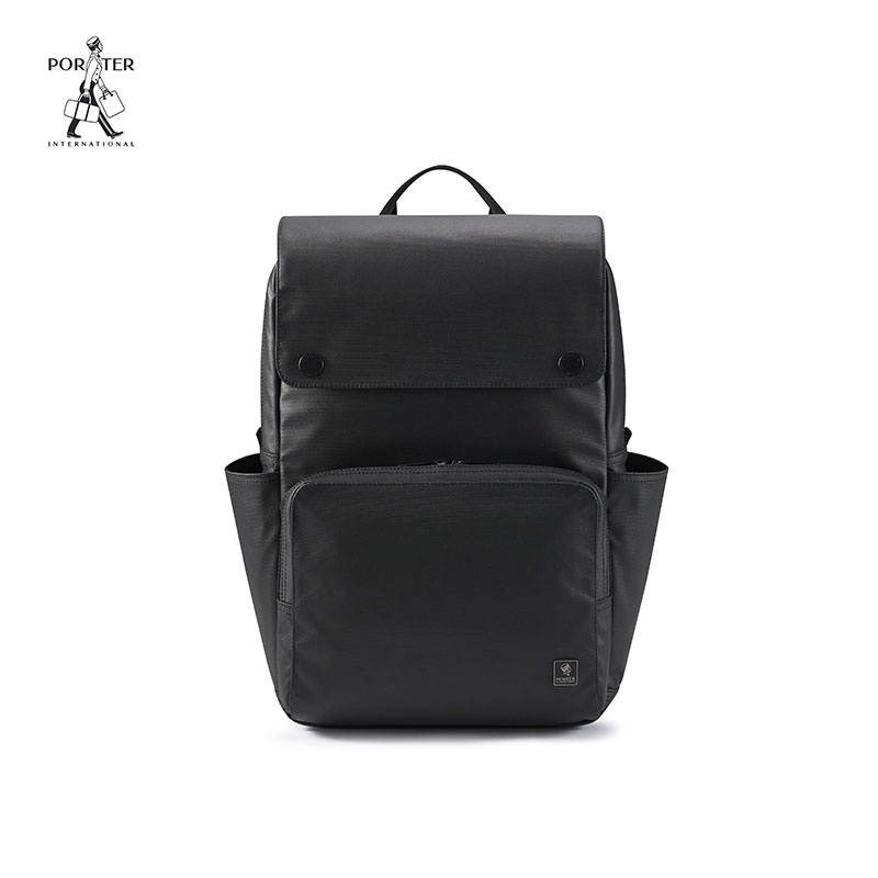 商务男士双肩包黑色翻盖多功能