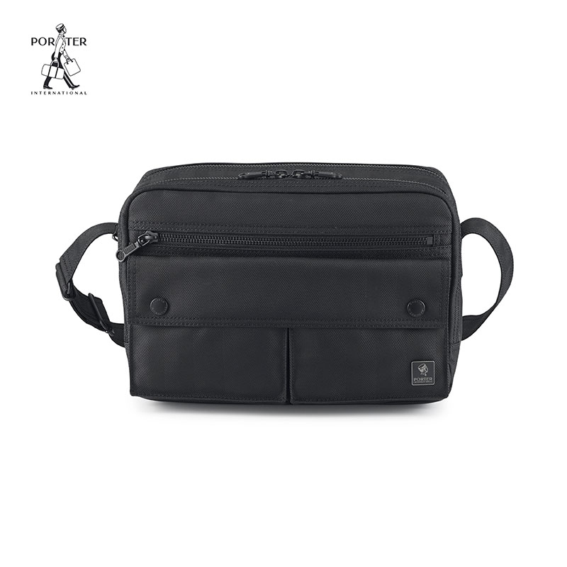 PONTA黑色尼龙斜挎包邮差包