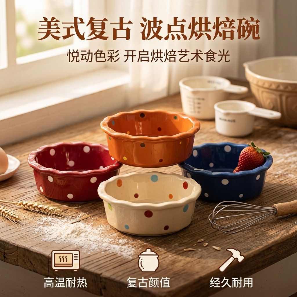 网红款花边波点陶瓷碗烤