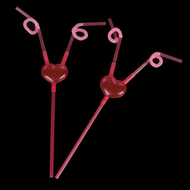 Creative Love Heart Double Straw Unique Flexible Drinking Tu