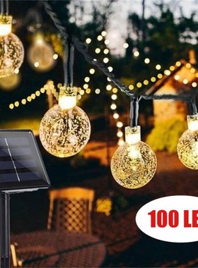 12M 100 LED Crystal Ball Solar Waterproof Outdoor String Lig