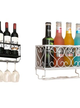 Wall Mounted Wine Rack Bottle Glass Holder with Goblets Stem