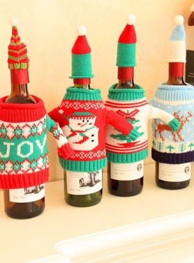 Snowmen Wine Bottle Cover Bag Knitting Banquet Christmas Dec