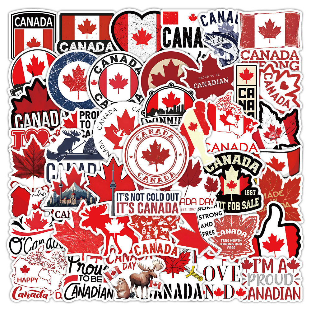 50张CANADA加拿大周边涂鸦贴纸个性旅行箱水杯手帐素材卡通贴防水