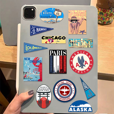 美国城市地标66号公路旅行贴纸