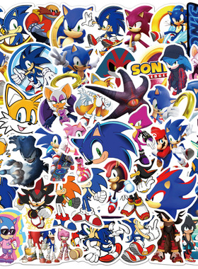 150张超音鼠sonic超级索尼克卡通贴纸可爱动画涂鸦文具滑板车贴画