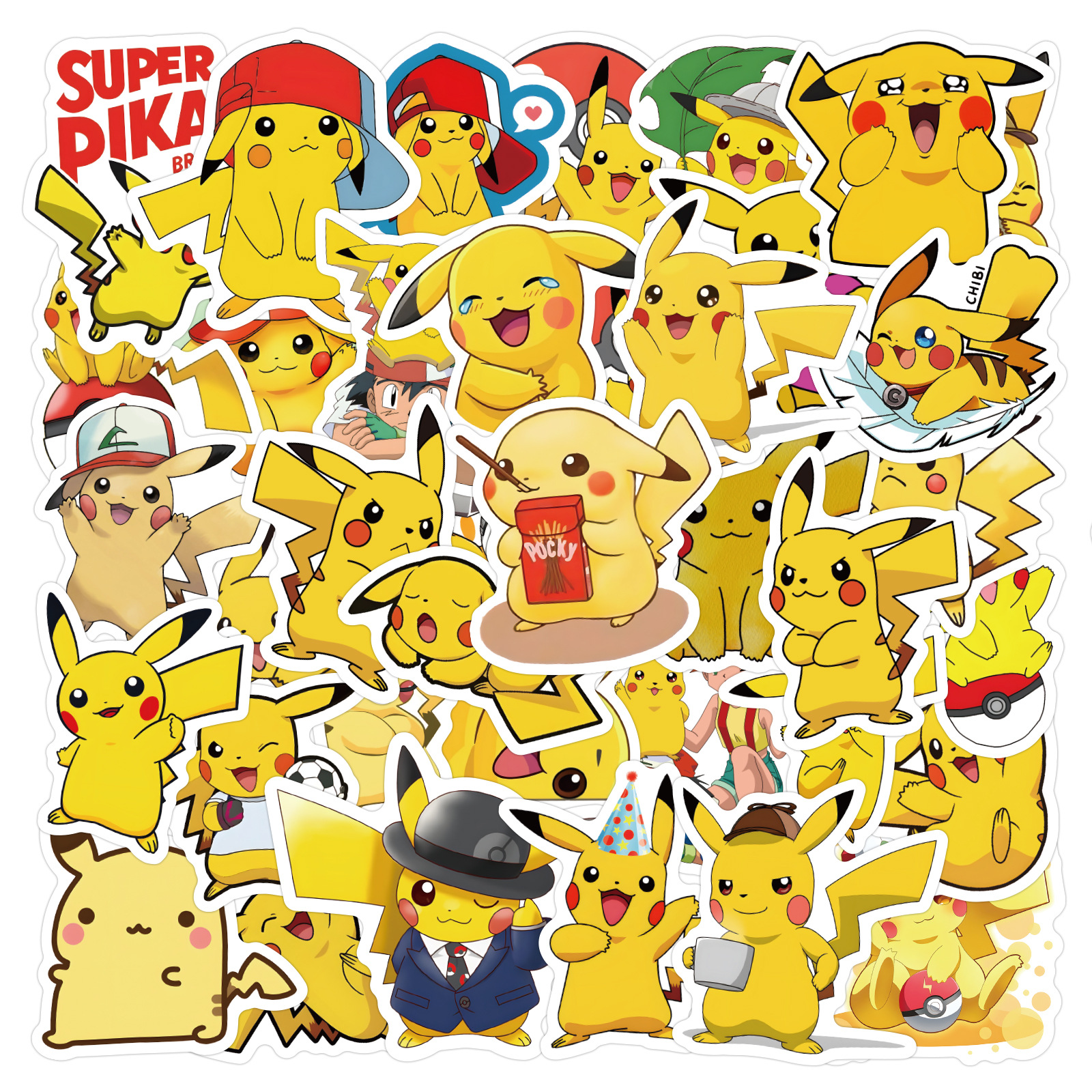 60张神奇宝贝精灵宝贝Pikachu卡通贴纸行李箱手机水杯滑板车贴画
