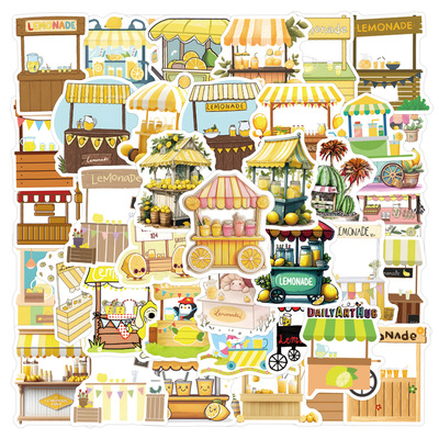 闹市小吃摊柠檬汽水小生意贴纸
