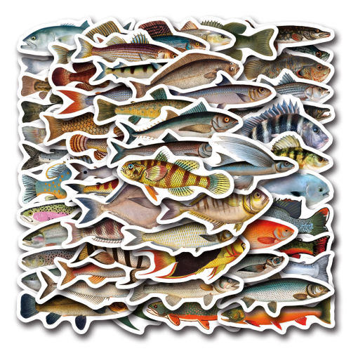 110张海洋Fish深海鱼涂鸦贴纸行李箱笔记本电脑手机鱼缸装饰贴纸
