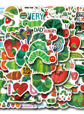 110张好饿的毛毛虫英文动画卡通贴纸笔记本电脑滑板车儿童水杯贴