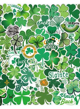 110张St Patrick幸运四叶草涂鸦贴纸ins小清新笔记本DIY手账贴纸