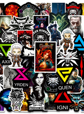 50张游戏巫师witcher涂鸦贴纸笔记本电脑滑板车水杯装饰diy手账贴