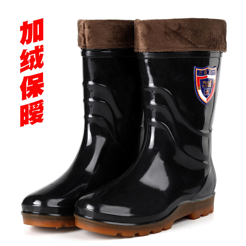 3531加绒保暧中筒雨鞋男1810毛口反中帮劳保雨靴冬季三防水鞋胶鞋图片