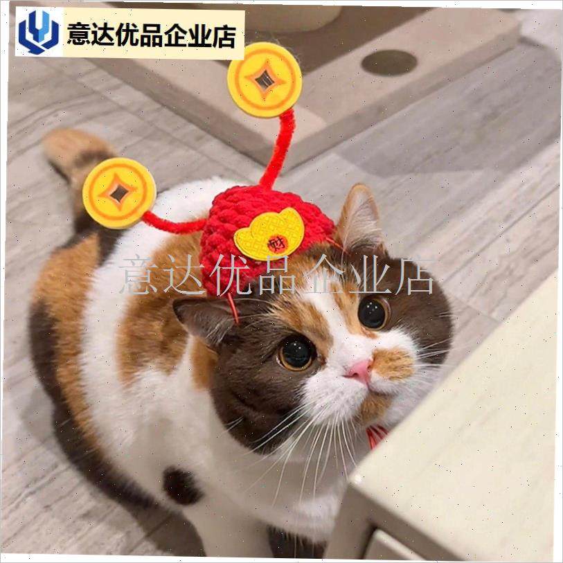 咪财神帽露耳朵头饰新年帽子宠物发财招财针织S头套过年喜庆装扮,,宠物/宠物食品及用品,帽子,淘宝优惠券,粉丝福利购,淘宝优惠卷