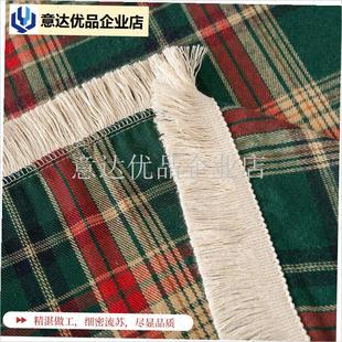诞棉麻桌布装饰氛围圆餐茶几面B盖布北欧喜庆高级感格子流苏台布,