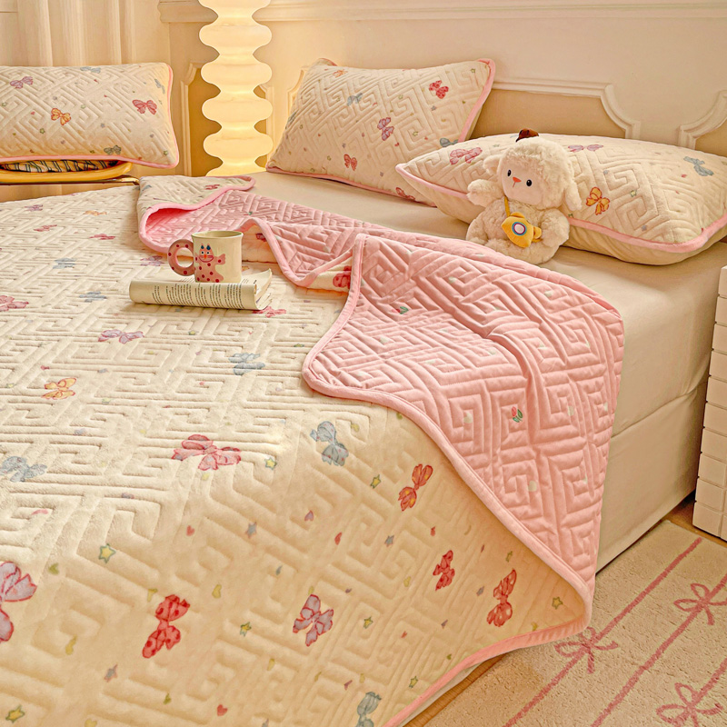 定制一面牛奶绒一面纯棉床盖单件加厚夹棉榻榻米床单双面炕单冬季