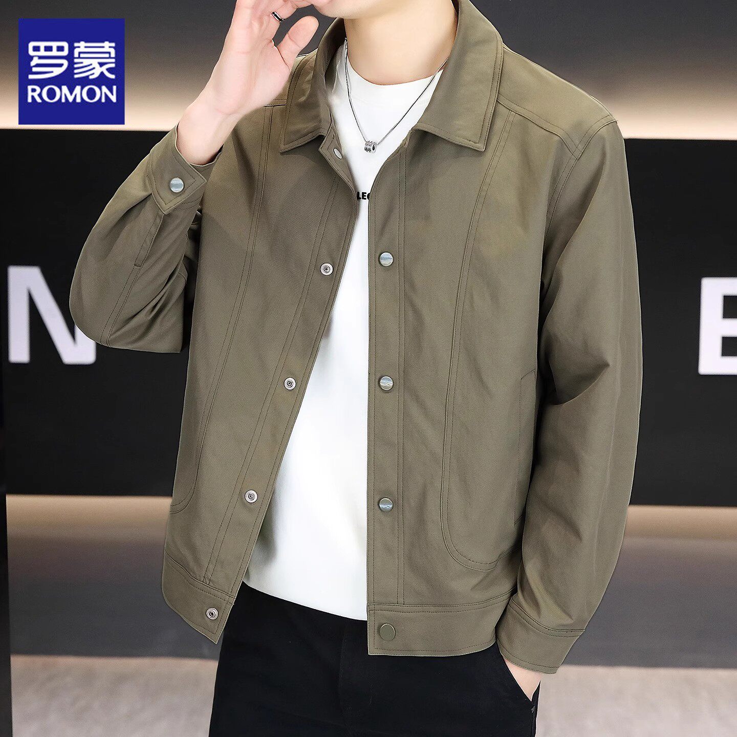 罗蒙高端夹克男士秋季新款防风休闲上衣潮流工装翻领外套男春秋款